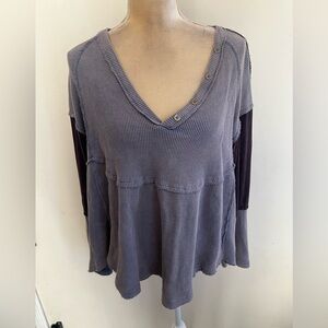 POL blue wallfe knit thermal bdistressed top boho casual long sleeve
